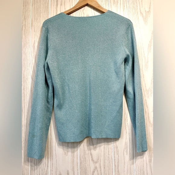 NWT New York & Company Teal Sparkle V-neck Sweater Size L EUC - Picture 3 of 3